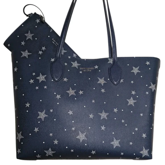 NWT KATE SPADE New York Bleecker Starlight Large Tote BLUE LEATHER Bag - Picture 6 of 10